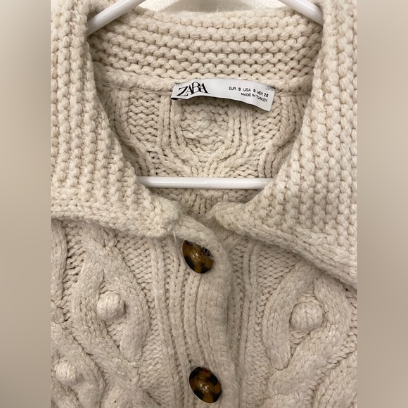 Zara Cream Cropped Button Up Collared Cardigan - Picture 4 of 4